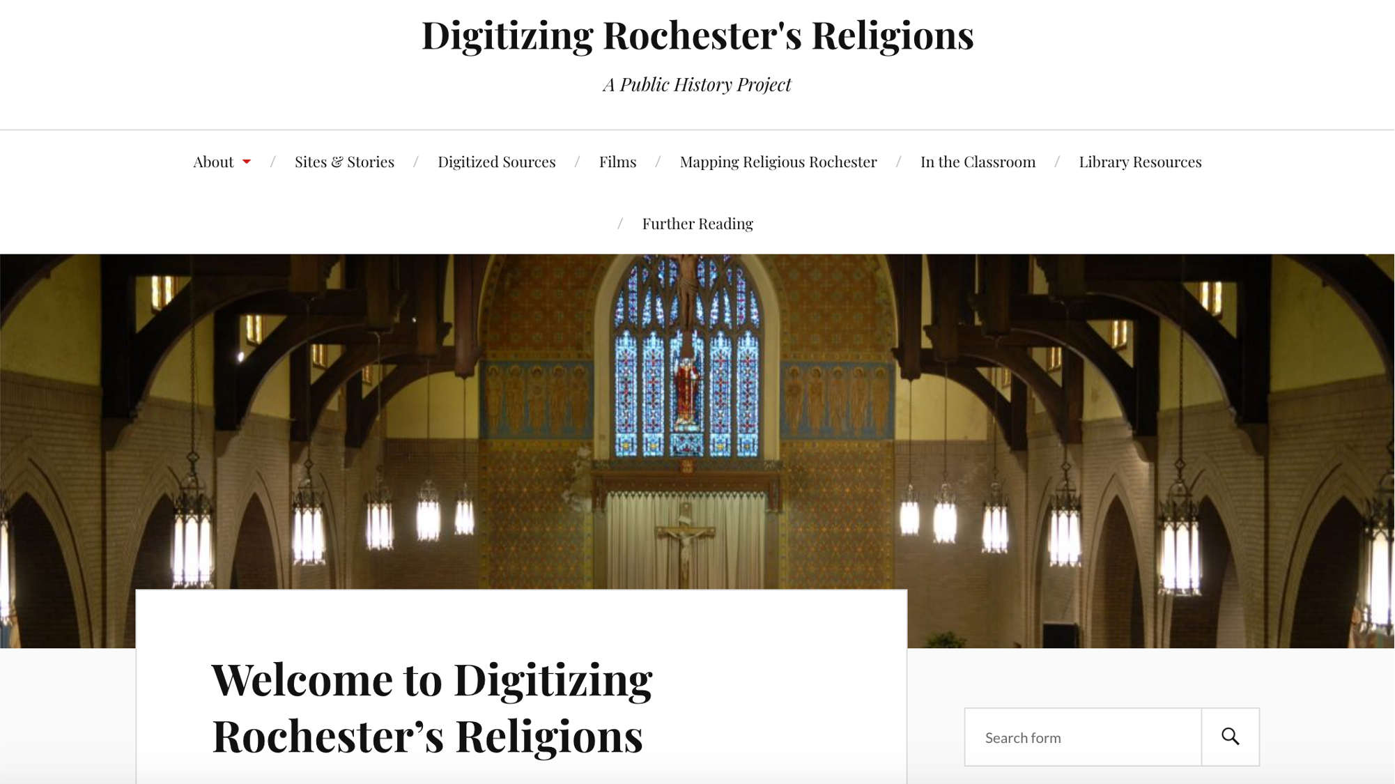 Homepage for *Digitizing Rochester's Religions* (2020).